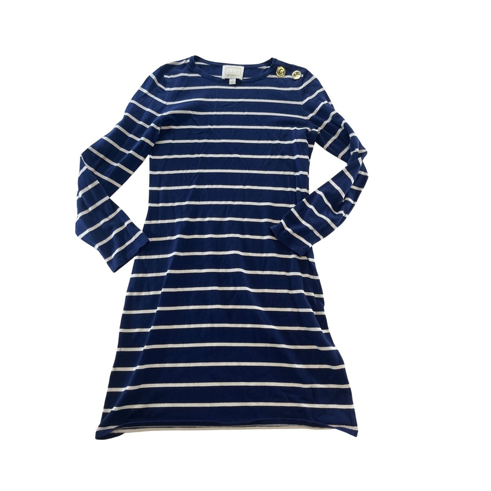 STS The Sailor Navy Blue White Stripe Gold Button Long Sleeve Dress Size‎ S